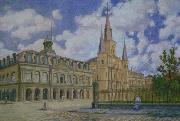 William Woodward Painting of view of Jackson Square French Quarter of New Orleans,